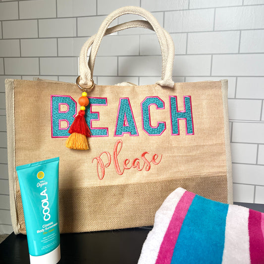 "BEACH PLEASE!" Packable tote bag