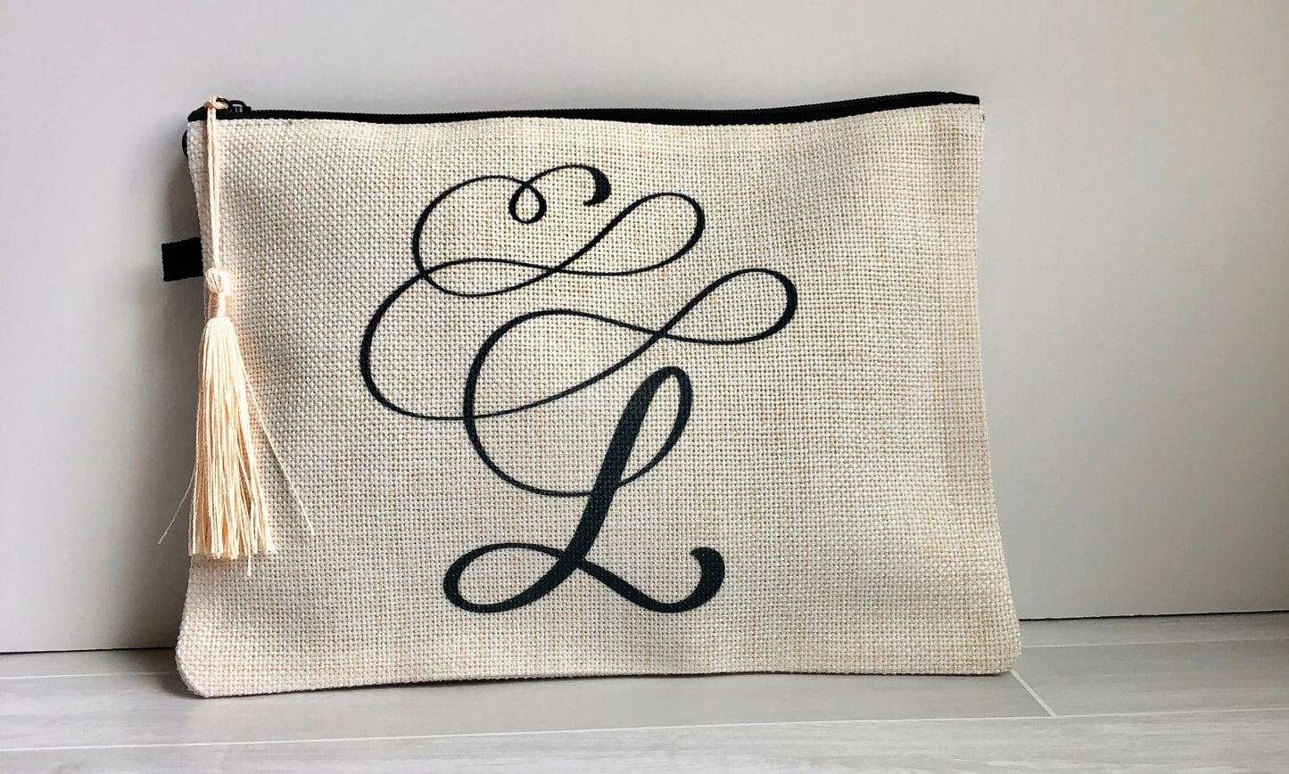 Linen Initial Cosmetic Bag